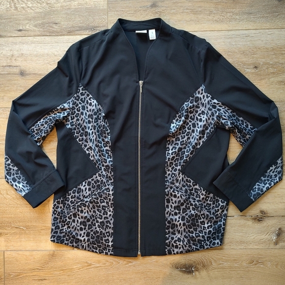 Chico's Zenergy Nema Jacket Black Leopard Zip Up XL - Picture 1 of 8